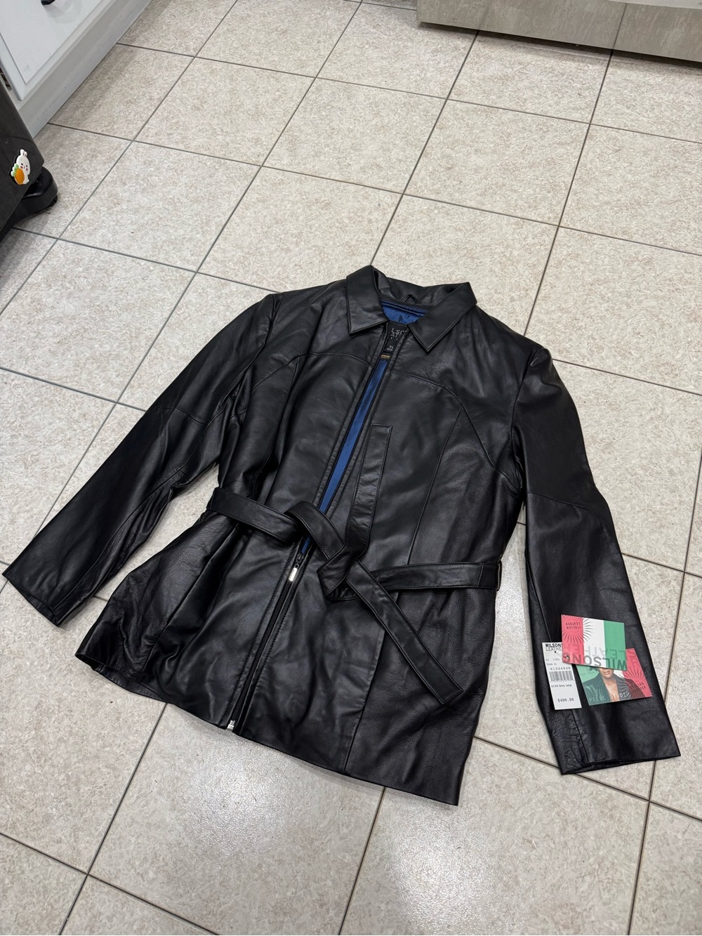 Wilsons Leather Black Belted Leather Trench Coat BRAND NEW WITH TAGS